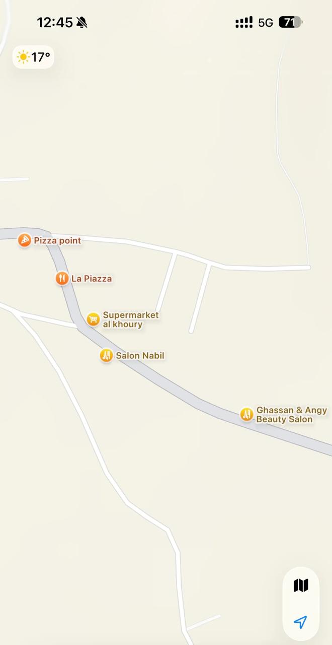 عند التكبير، يعرض Apple Maps المعالم في جنوب لبنان، بينما تبقى أسماء بعض القرى أقل وضوحاً.